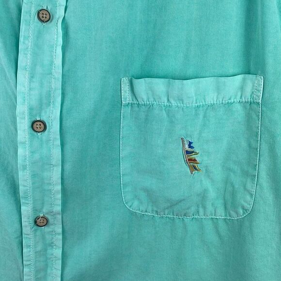 Pussers Aqua Distressed Wash Embroidered Nautical Flags Button Up Shirt XL - Picture 2 of 12